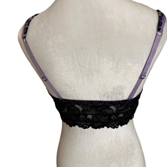 RHONDA SHEAR PURPLE LEOPARD MOLDED CUP WIRELESS BRA WITH LACE BACK SIZE SMALL - Picture 5 of 15
